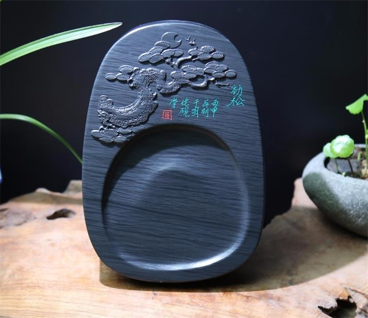 勁松暗香天然原石硯臺，文房四寶精品硯臺