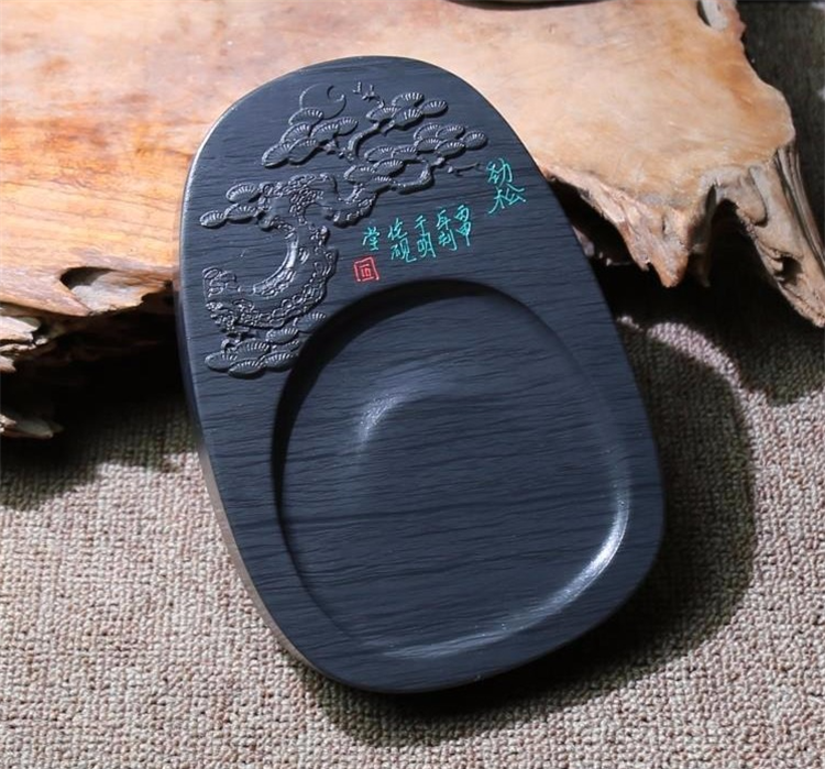勁松暗香天然原石硯臺，文房四寶精品硯臺