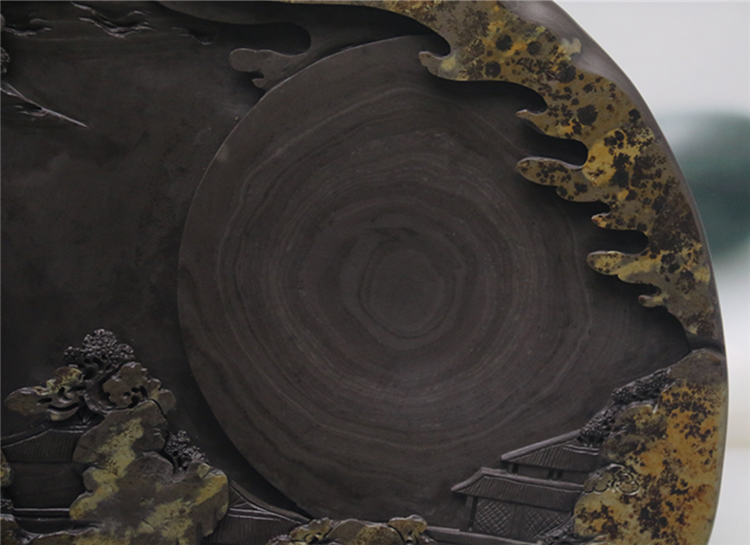 松山攬勝玉黛石硯臺，中國文房四寶硯臺