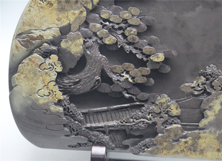 松山攬勝玉黛石硯臺，中國文房四寶硯臺