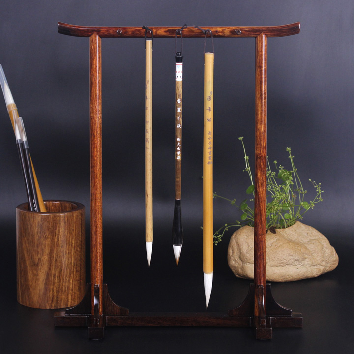 簡約花梨木筆掛筆架，實(shí)木書法用品