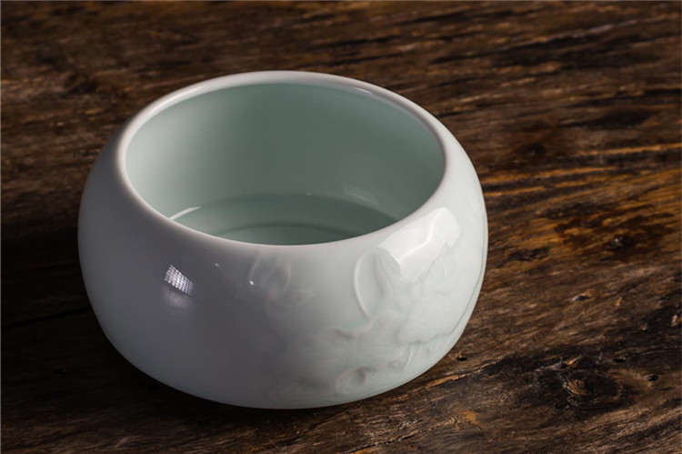 影青釉荷花建水水盂，茶道零配茶洗