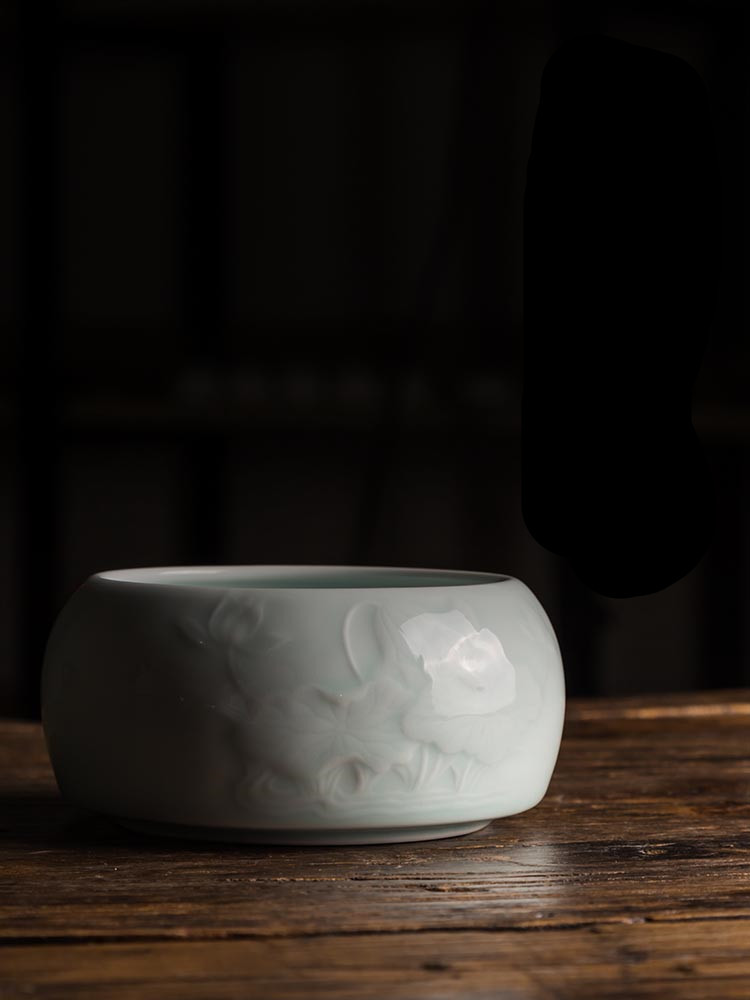 影青釉荷花建水水盂，茶道零配茶洗