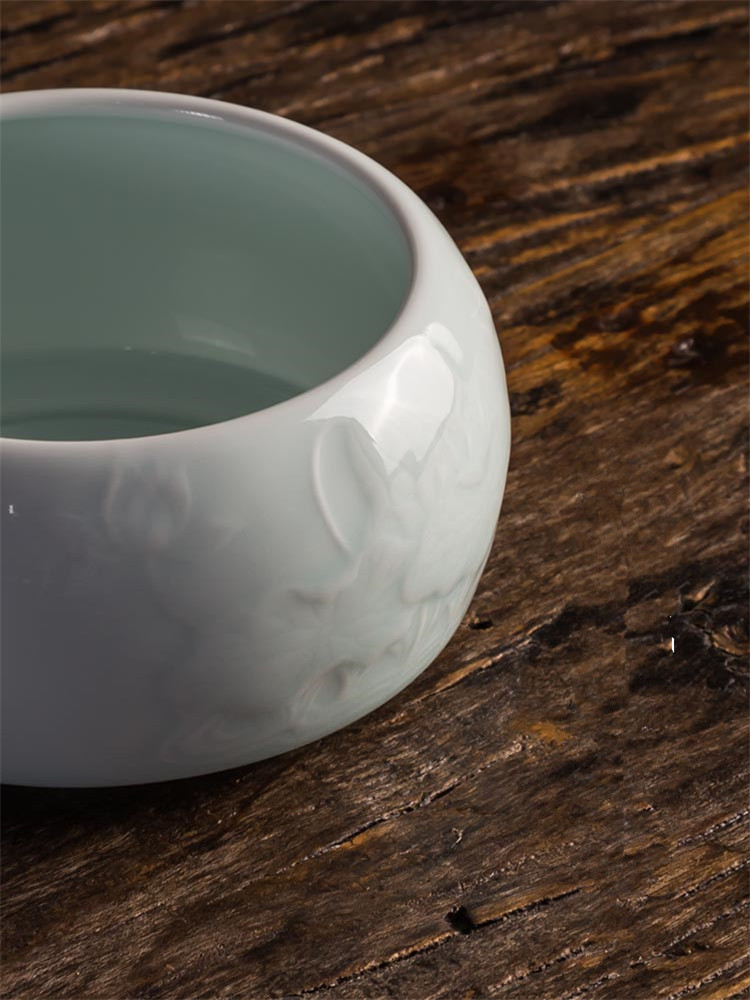 影青釉荷花建水水盂，茶道零配茶洗