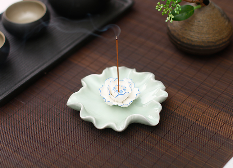 蓮花香爐香插線香爐，創(chuàng)意唯美中式陶瓷熏香爐