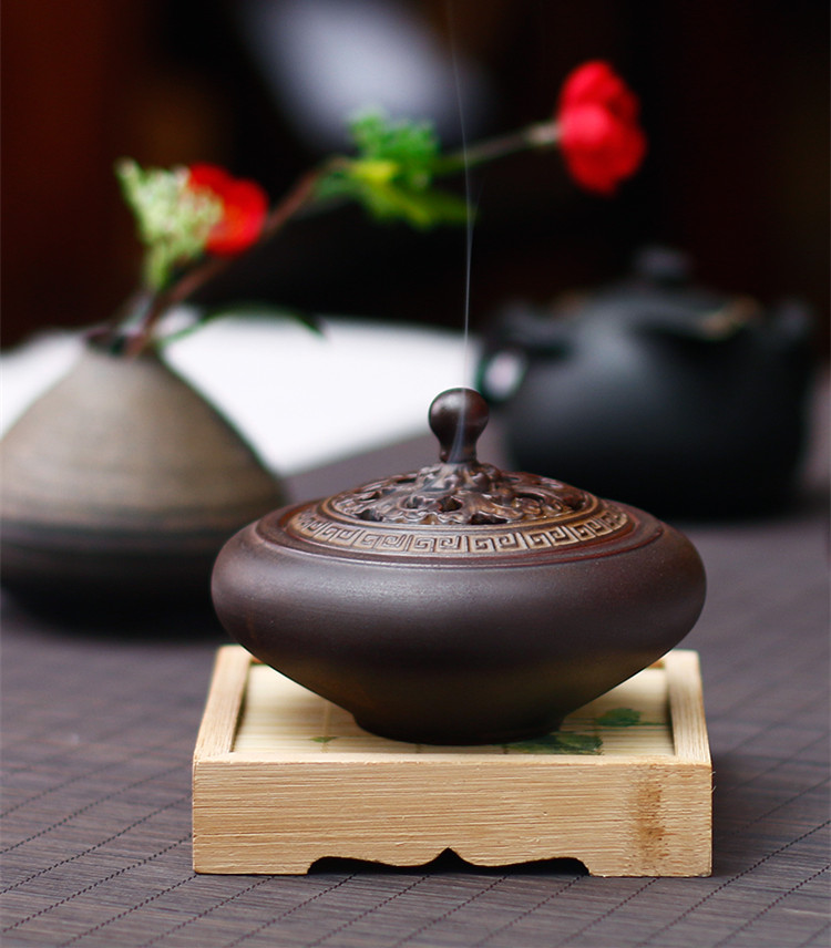 古典創(chuàng)意黑陶香薰?fàn)t，家用居室供佛仿古熏香爐