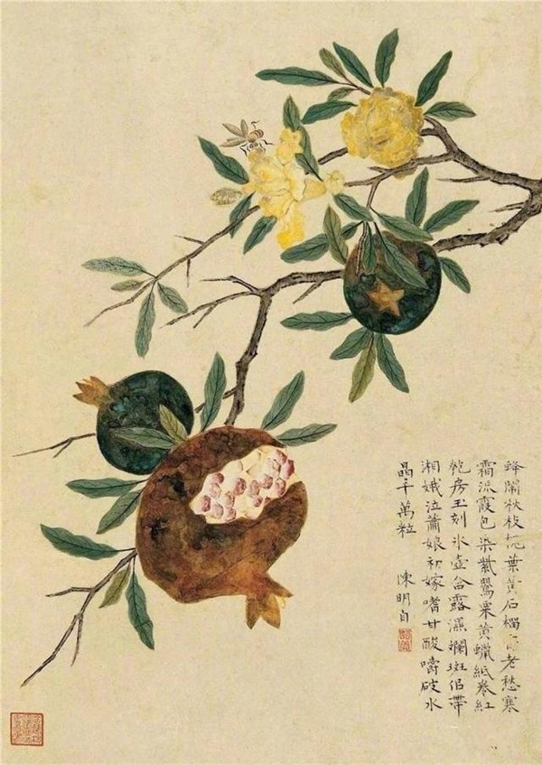明清時代畫家陳明自繪畫的花卉動物