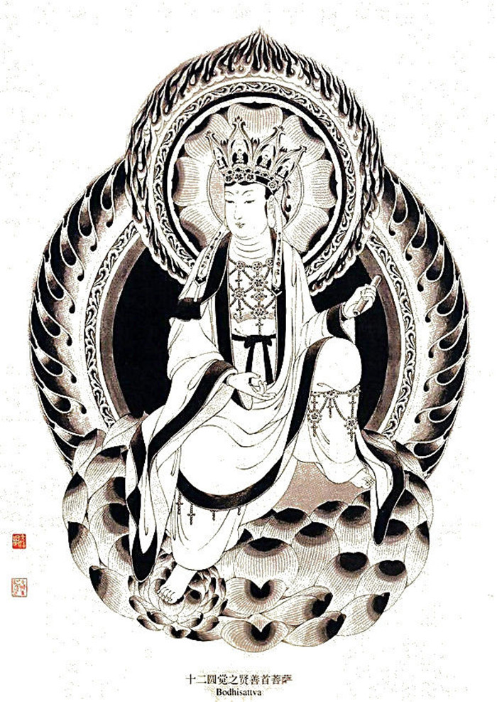 中國(guó)傳統(tǒng)菩薩大菩薩國(guó)畫(huà)白描欣賞