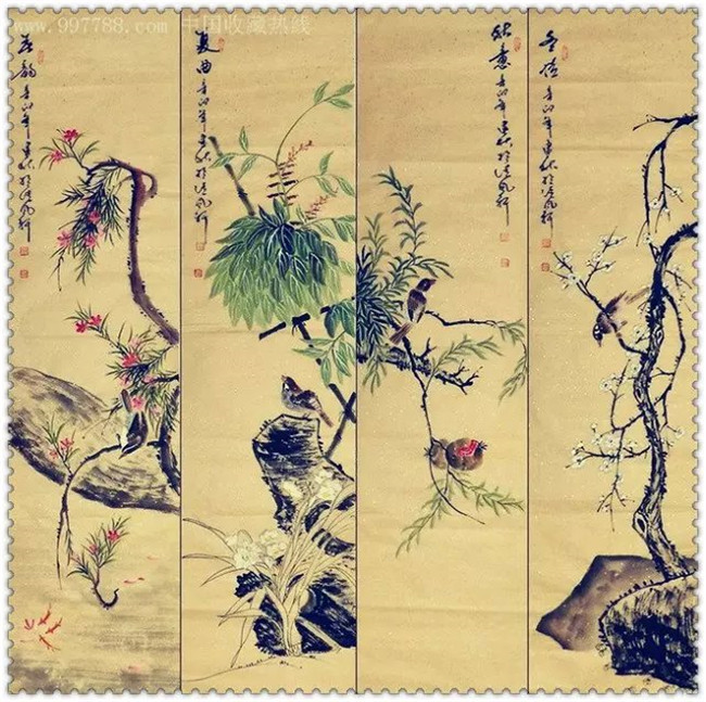 水墨四條屏山水花鳥國畫欣賞(二)