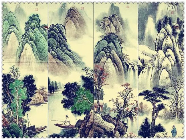 水墨四條屏山水花鳥國畫欣賞(二)