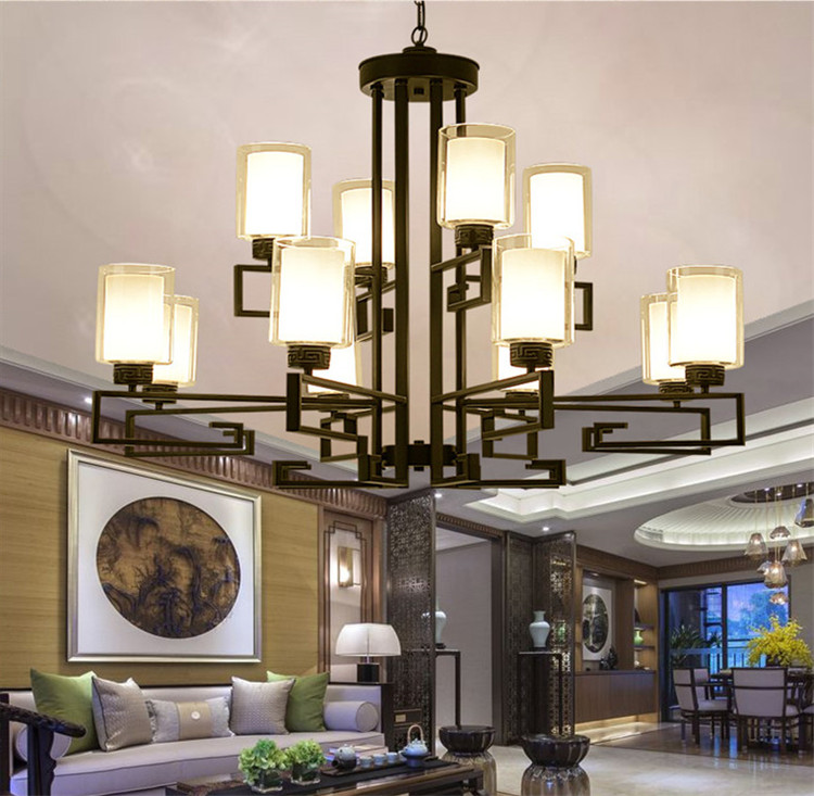 新中式客廳復(fù)古大吊燈，鐵藝室內(nèi)燈具