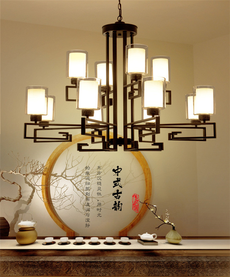 新中式客廳復(fù)古大吊燈，鐵藝室內(nèi)燈具