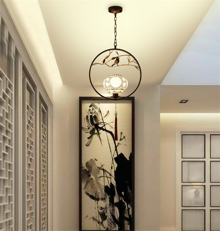 家佳樂文學(xué)仿青花瓷禪意禪意創(chuàng)意小鳥吊燈