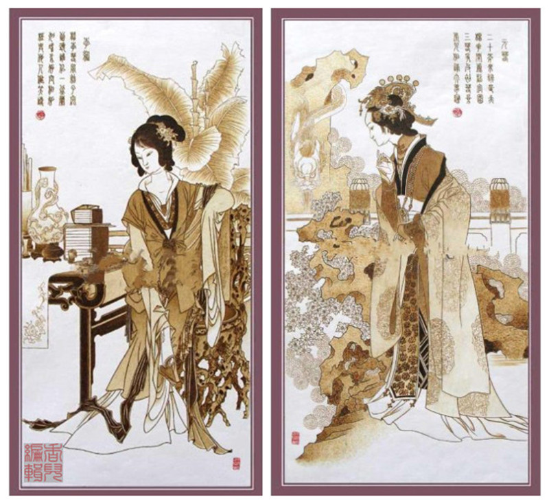 紅樓夢(mèng)金陵十二釵絲絹烙畫作品