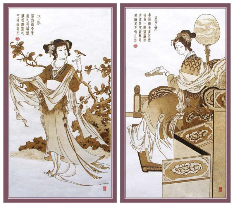 紅樓夢(mèng)金陵十二釵絲絹烙畫作品