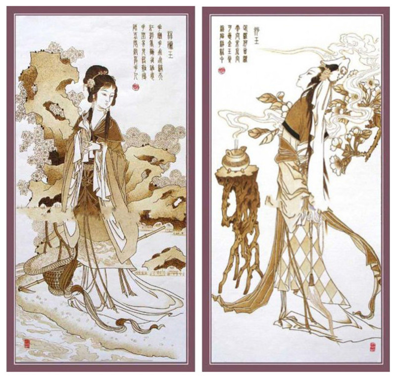 紅樓夢(mèng)金陵十二釵絲絹烙畫作品
