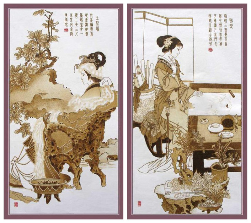 紅樓夢(mèng)金陵十二釵絲絹烙畫作品
