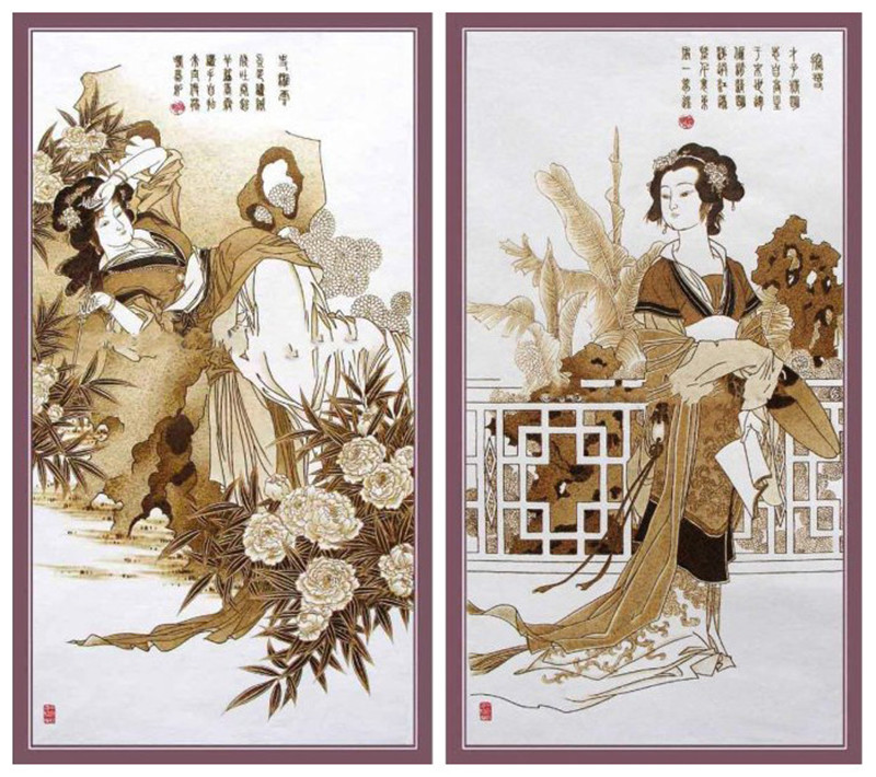 紅樓夢(mèng)金陵十二釵絲絹烙畫作品