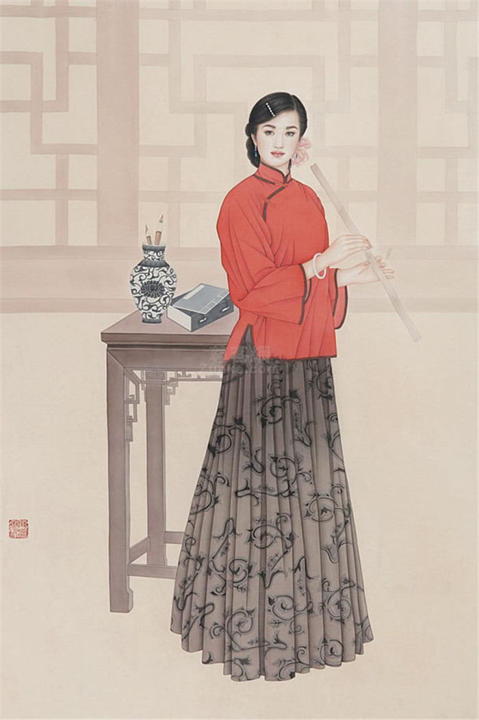 中國(guó)演奏傳統(tǒng)樂(lè)器笛子與簫的國(guó)畫作品