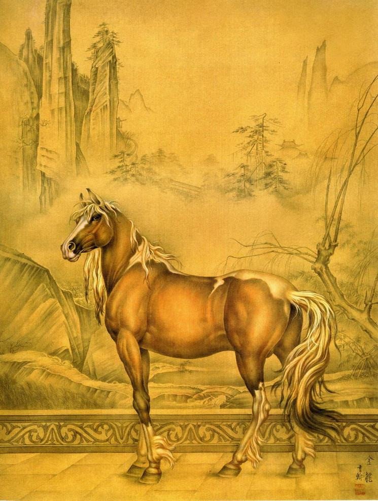 細膩畫工筆畫風乾隆八駿圖