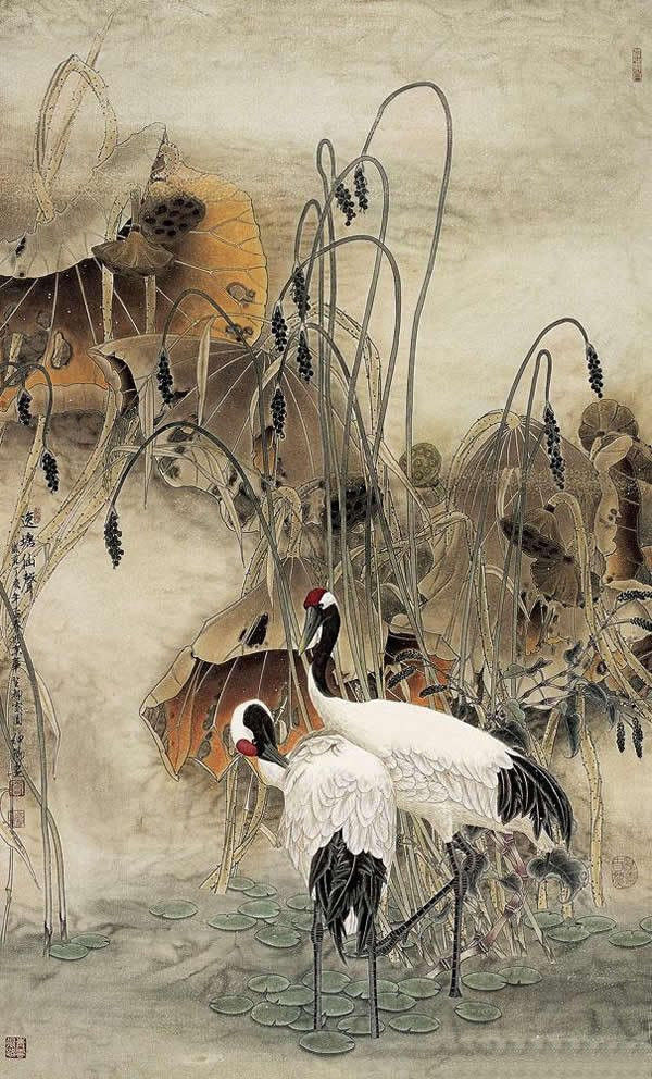 竇申清仙鶴工筆畫國畫作品欣賞
