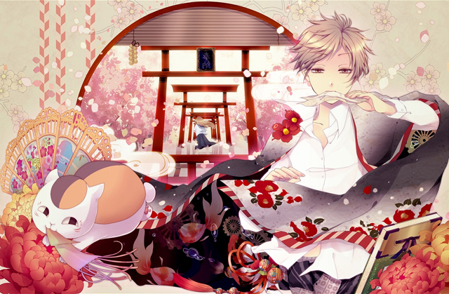 動(dòng)漫《夏目友人帳》圖片，夏目和貓咪老師