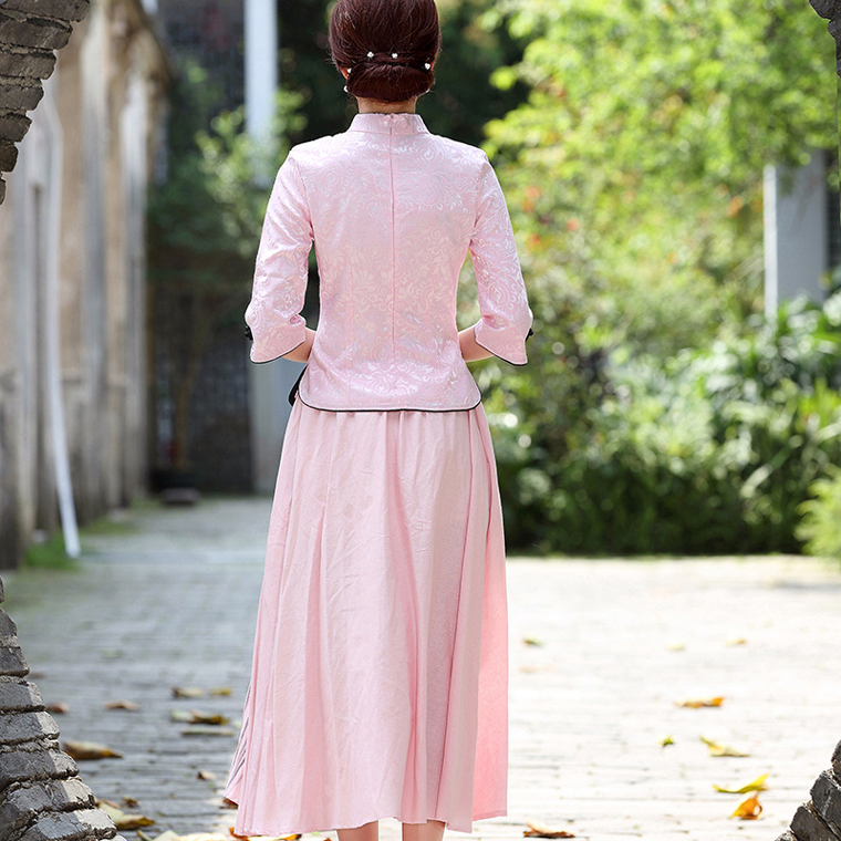家佳樂文學(xué)復(fù)古盤扣棉麻改良旗袍