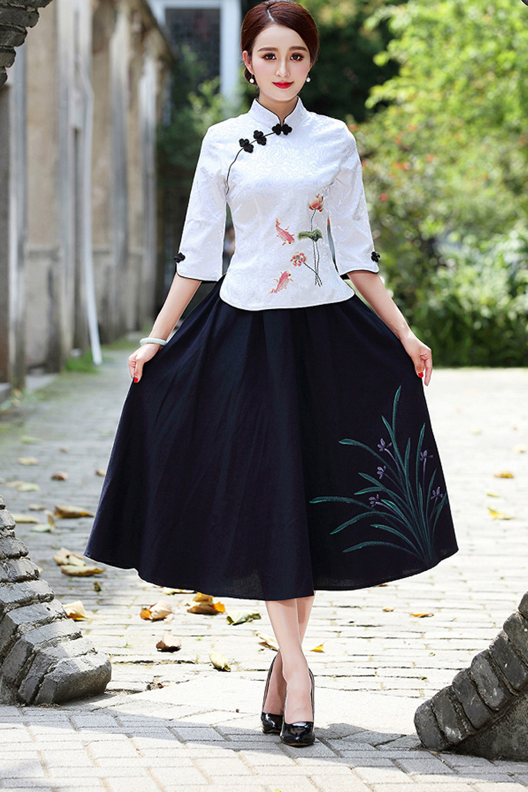 家佳樂文學(xué)復(fù)古盤扣棉麻改良旗袍