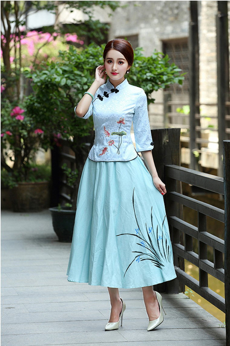 家佳樂文學(xué)復(fù)古盤扣棉麻改良旗袍