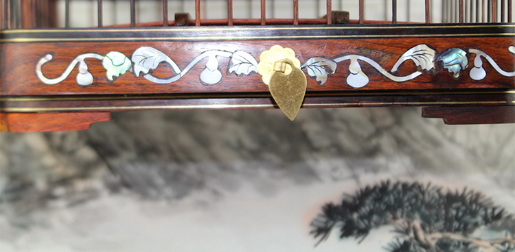 出口螺鈿紅木方鑲嵌彩貝紅子貝子繡眼鳥籠