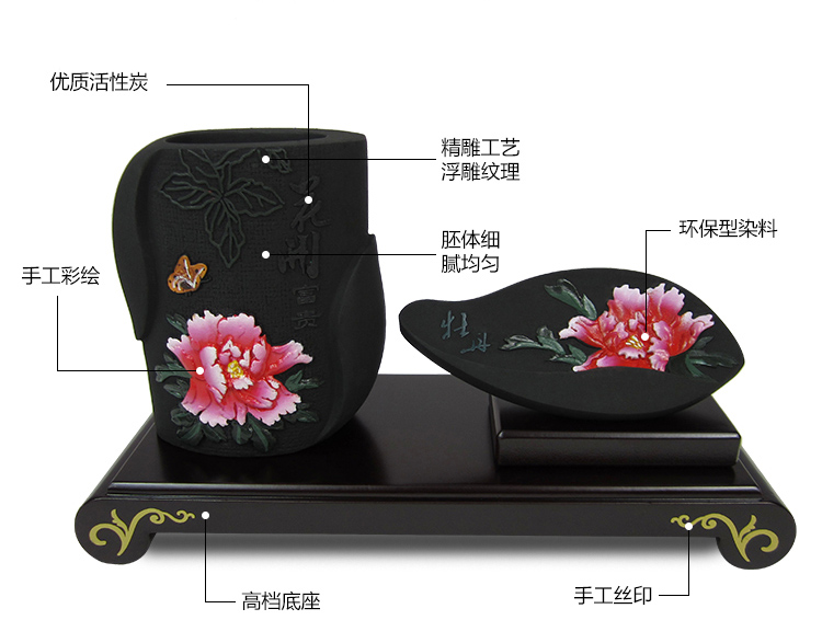 花開(kāi)富貴的明清古典風(fēng)格活性炭炭雕筆筒