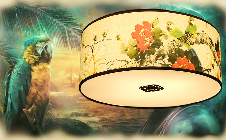 家佳樂(lè)文學(xué)圓形國(guó)畫花鳥元素中式吸頂燈