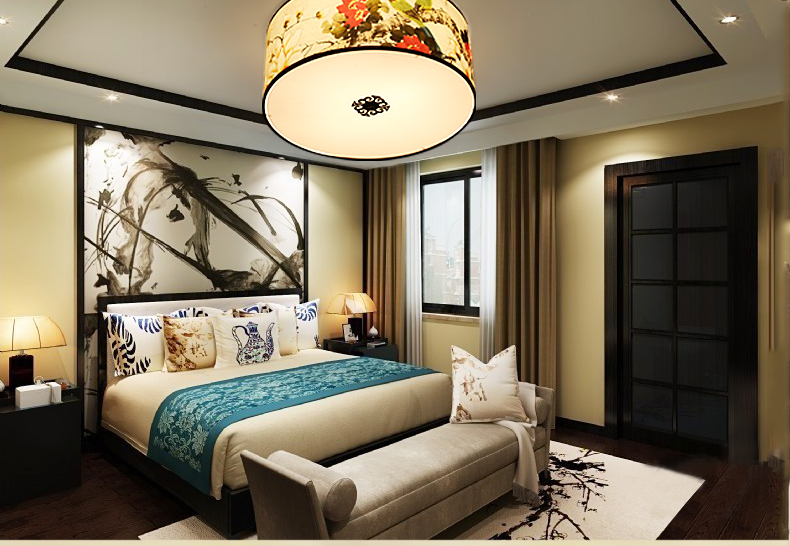 家佳樂(lè)文學(xué)圓形國(guó)畫花鳥元素中式吸頂燈