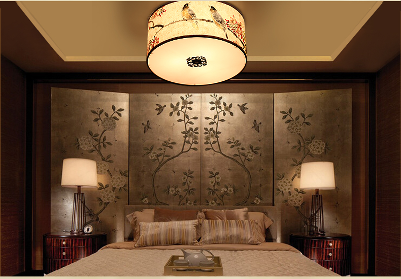 家佳樂(lè)文學(xué)圓形國(guó)畫花鳥元素中式吸頂燈