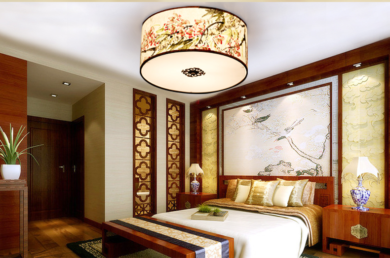 家佳樂(lè)文學(xué)圓形國(guó)畫花鳥元素中式吸頂燈