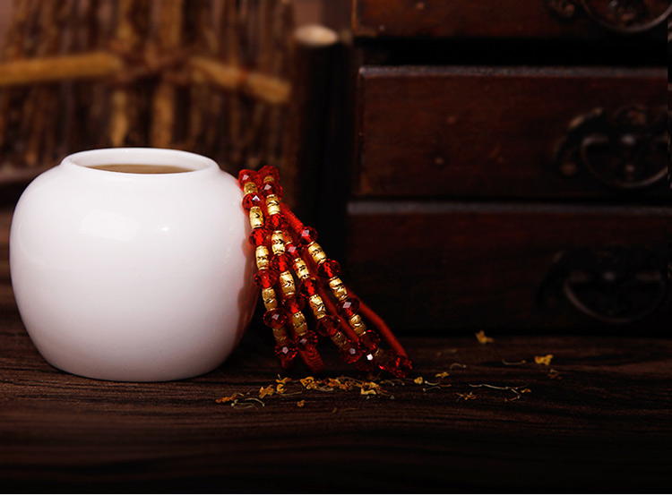 家佳樂文學(xué)足金紅琉璃編織紅繩轉(zhuǎn)運(yùn)珠黃金手鏈