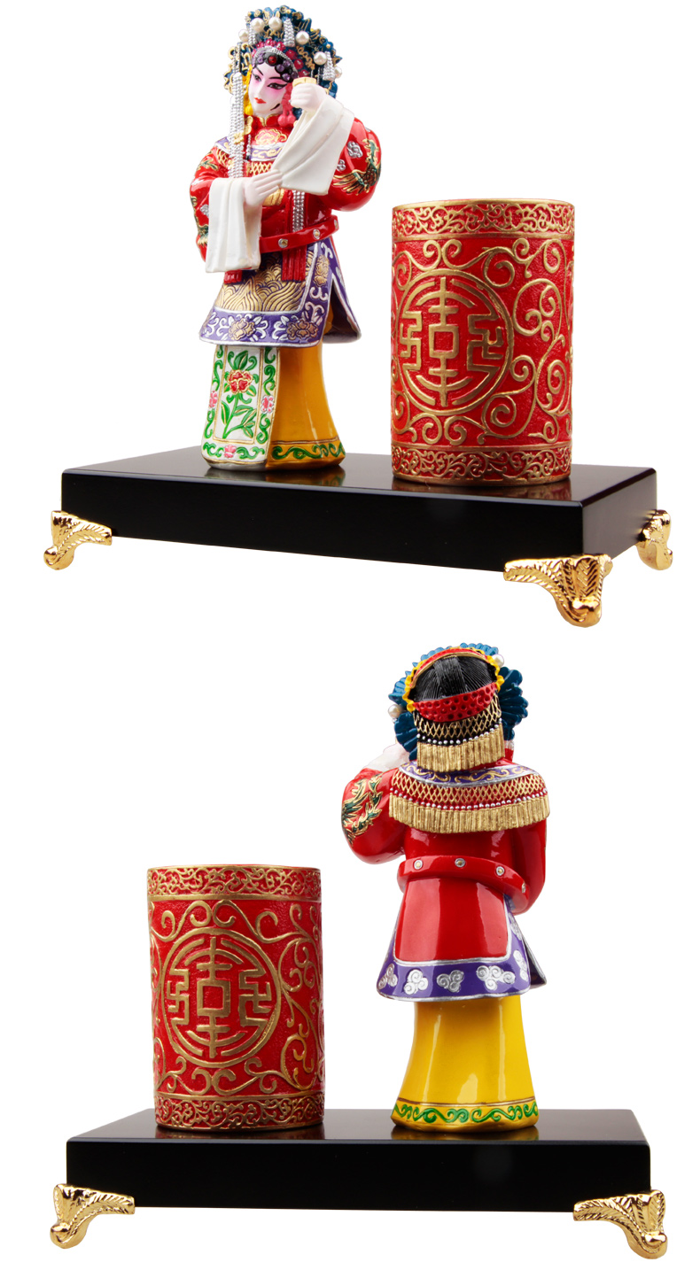 兩款家佳樂文學國粹京劇人物臉譜泥塑彩繪筆筒