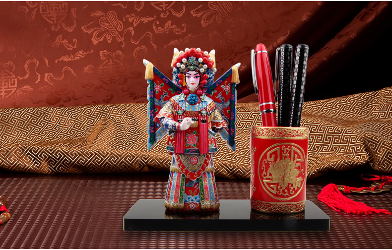 兩款家佳樂文學國粹京劇人物臉譜泥塑彩繪筆筒