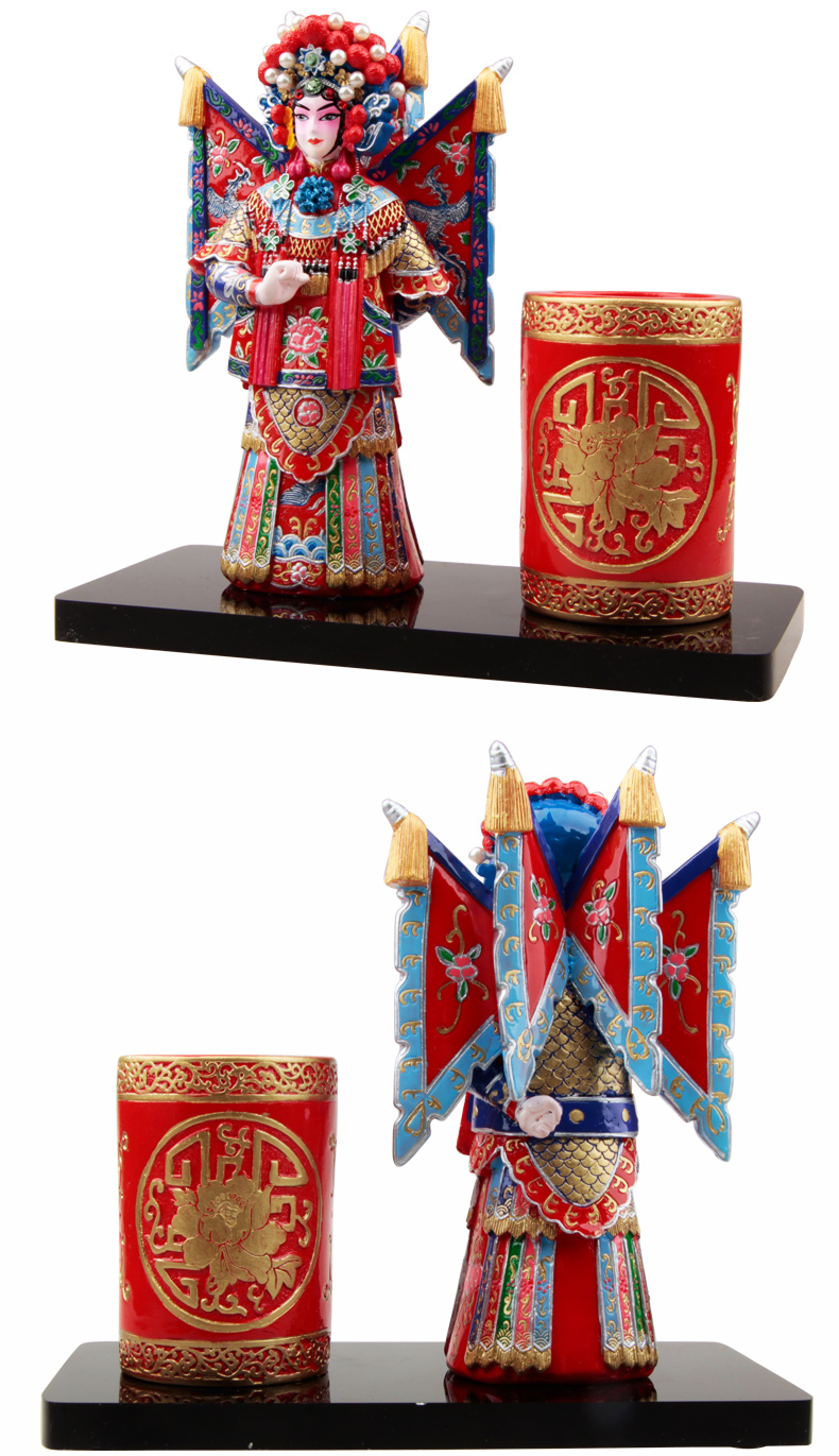 兩款家佳樂文學國粹京劇人物臉譜泥塑彩繪筆筒