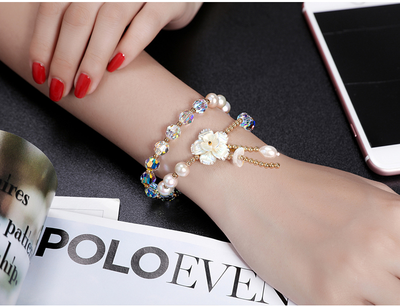 韓版簡(jiǎn)約個(gè)性天然珍珠水晶手鏈