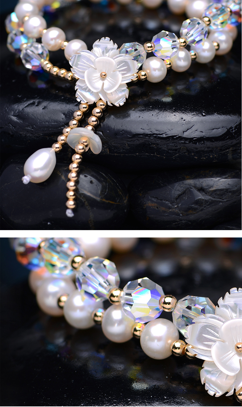 韓版簡(jiǎn)約個(gè)性天然珍珠水晶手鏈