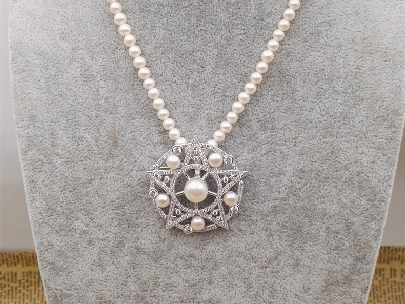 星星羅盤微鑲天然淡水珍珠胸針吊墜