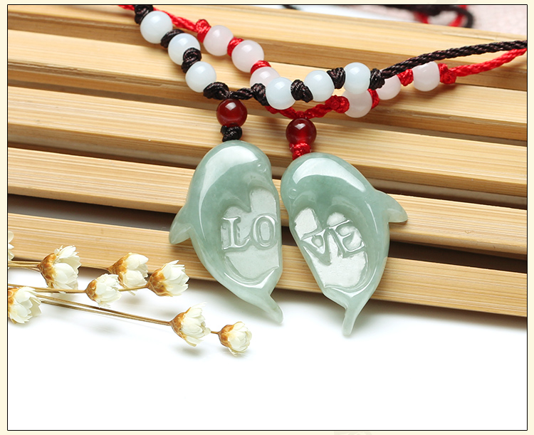 一對玉石翡翠心心相印海豚LOVE情侶吊墜玉佩