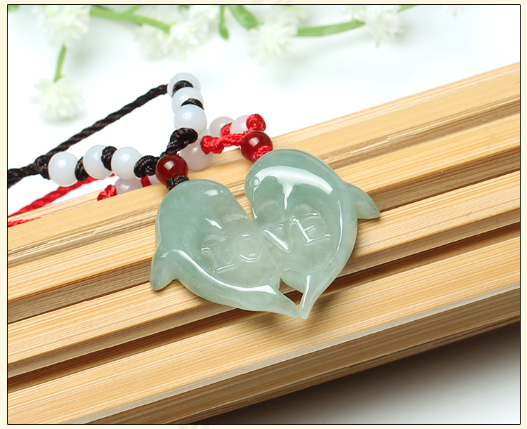 一對玉石翡翠心心相印海豚LOVE情侶吊墜玉佩