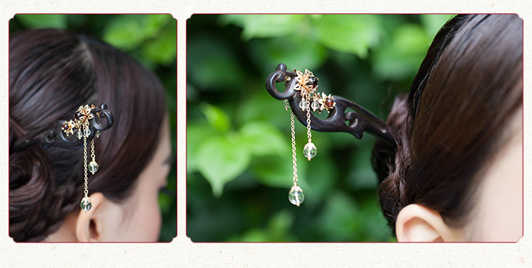 家佳樂文學(xué)水晶新娘盤發(fā)步搖流蘇手工簪子