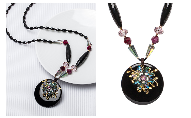 天然瑪瑙毛衣項(xiàng)鏈女長(zhǎng)款平安扣吊墜水晶飾品