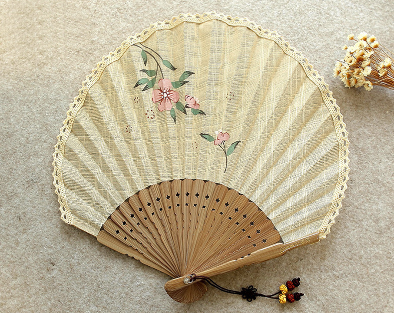 家佳樂文學(xué)扇子女式棉麻布扇貝殼扇