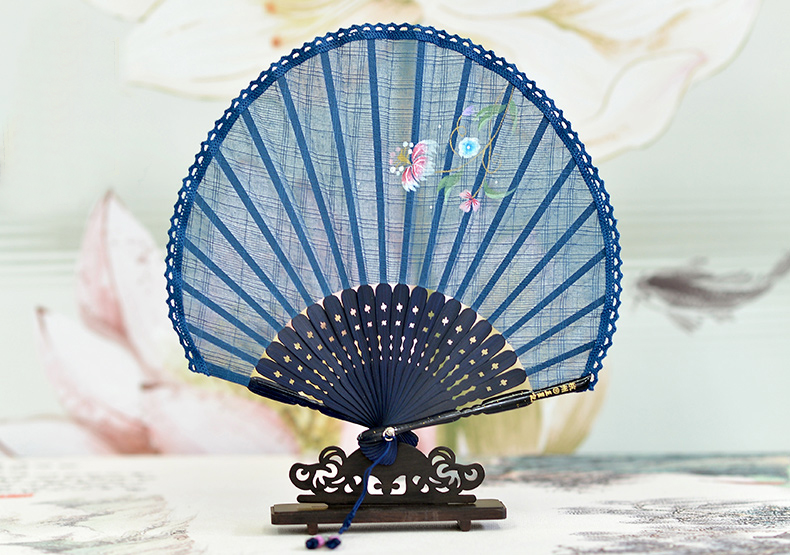 家佳樂文學(xué)扇子女式棉麻布扇貝殼扇