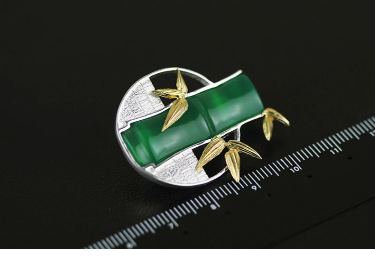 家佳樂文學(xué)古典鑲玉髓竹子純銀胸針