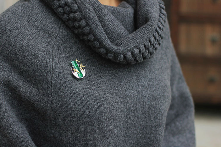 家佳樂文學(xué)古典鑲玉髓竹子純銀胸針